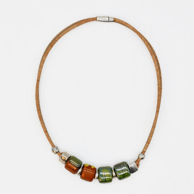 Cork Necklace with 4 Beads - Green