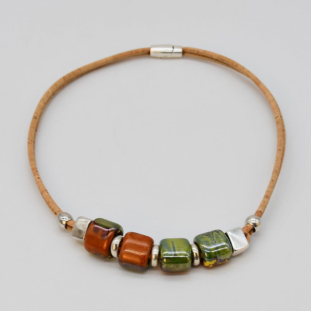 Cork Necklace with 4 Beads - Green