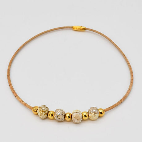 Cork Necklace with 4 Beads - Grey