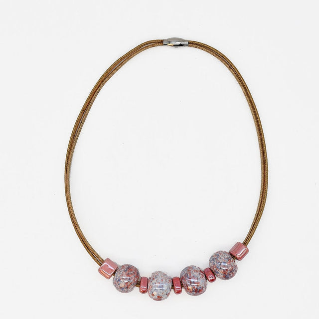 Cork Necklace with 4 Beads - Pink