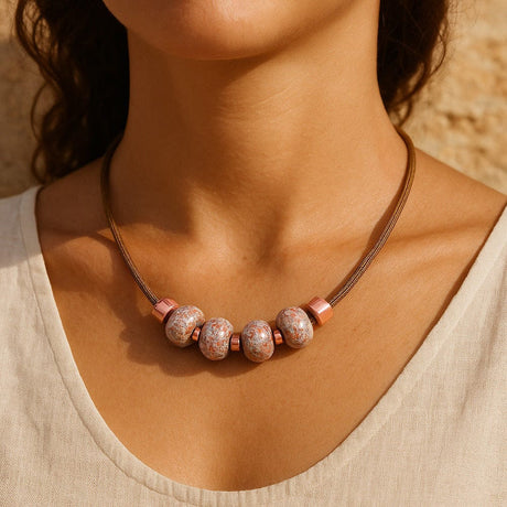 Cork Necklace with 4 Beads - Pink