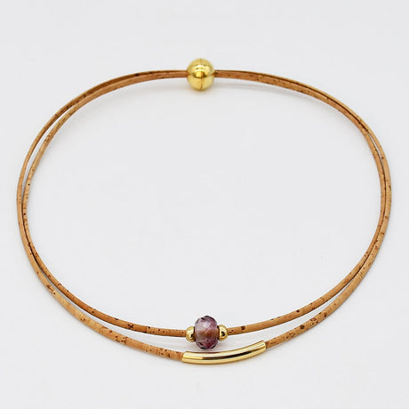 Cork Necklace with Bead - Pink