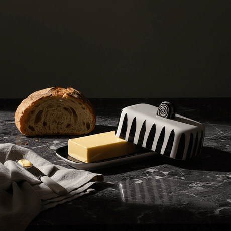 Costa Nova Mar I Striped Ceramic Butter Dish - Black