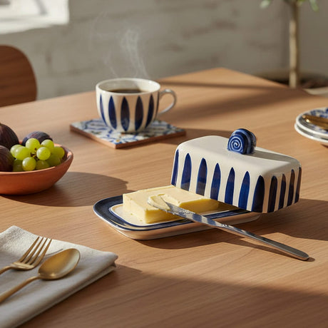 Costa Nova Mar I Striped Ceramic Butter Dish - Blue
