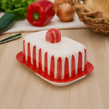 Costa Nova Mar I Striped Ceramic Butter Dish - Red