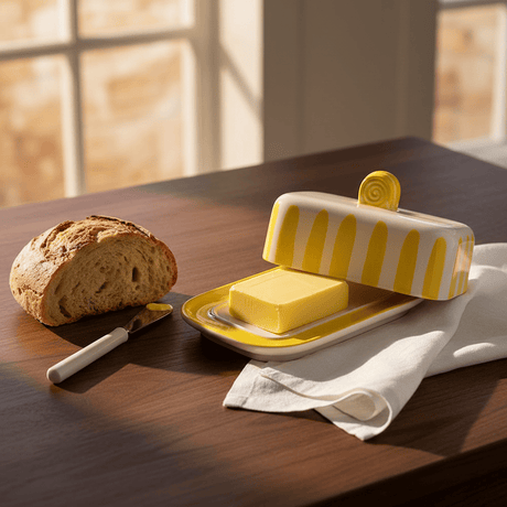 Costa Nova Mar I Striped Ceramic Butter Dish - Yellow