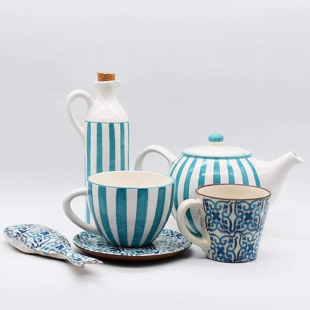Costa Nova Mar I Striped Ceramic Pitcher 7.1'' - Turquoise