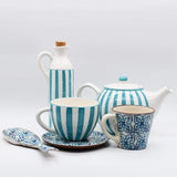 Costa Nova Mar I Striped Ceramic Pitcher 7.1'' - Turquoise