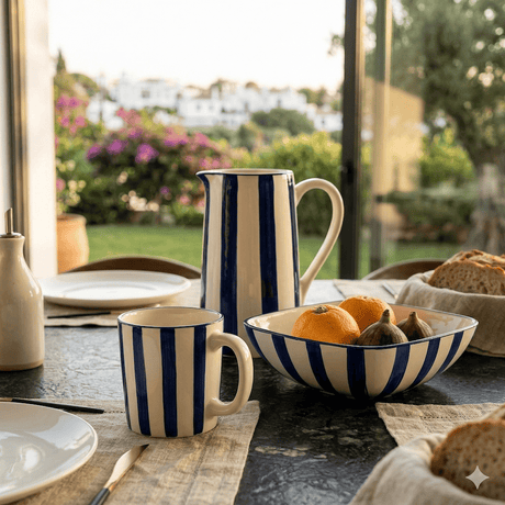 Costa Nova Mar I Striped Ceramic Pitcher - Blue