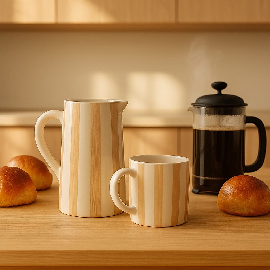 Costa Nova Mar I Striped Ceramic Pitcher - Mocha