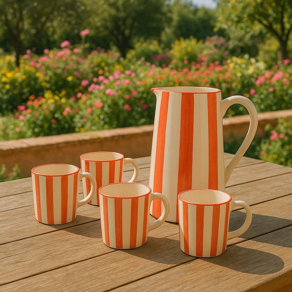 Costa Nova Mar I Striped Ceramic Pitcher - Red
