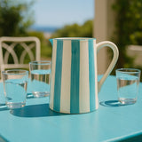 Costa Nova Mar I Striped Ceramic Pitcher- Turquoise
