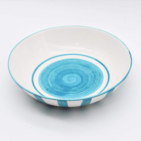 Costa Nova Mar I Striped Ceramic Salad Bowl 9.8'' - Turquoise