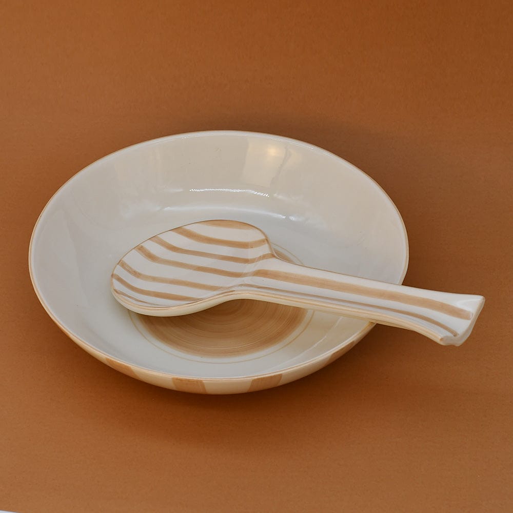 Costa Nova Mar I Striped Ceramic Serving Spoon - Mocha