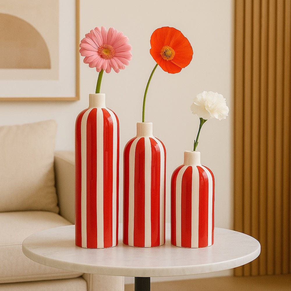 Costa Nova Mar I Striped Ceramic Vase - Red