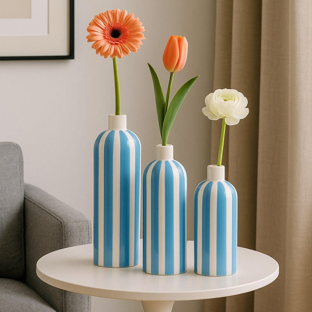 Costa Nova Mar I Striped Ceramic Vase - Turquoise