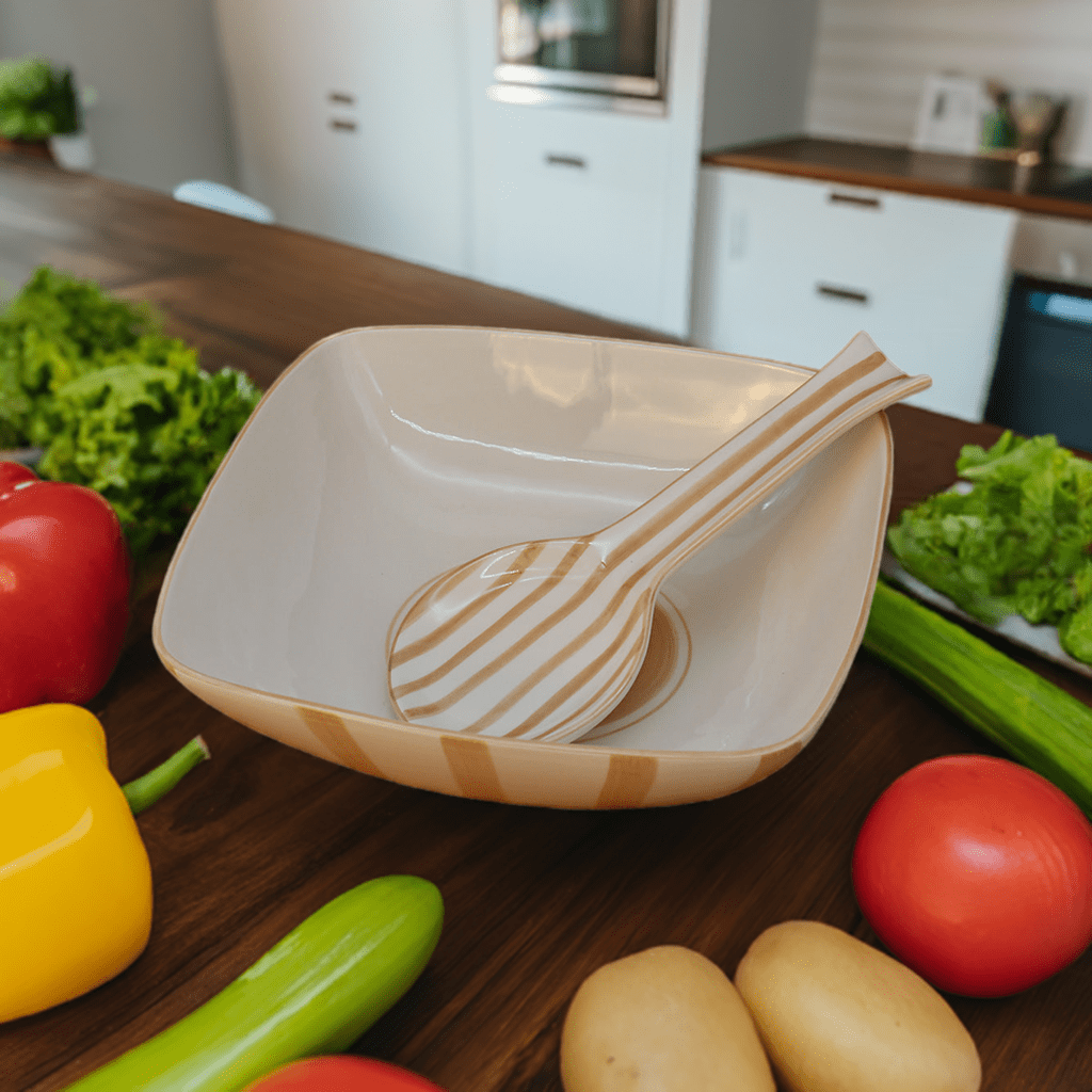 Costa Nova Mar I Striped Salad Bowl 11.0'' - Mocha