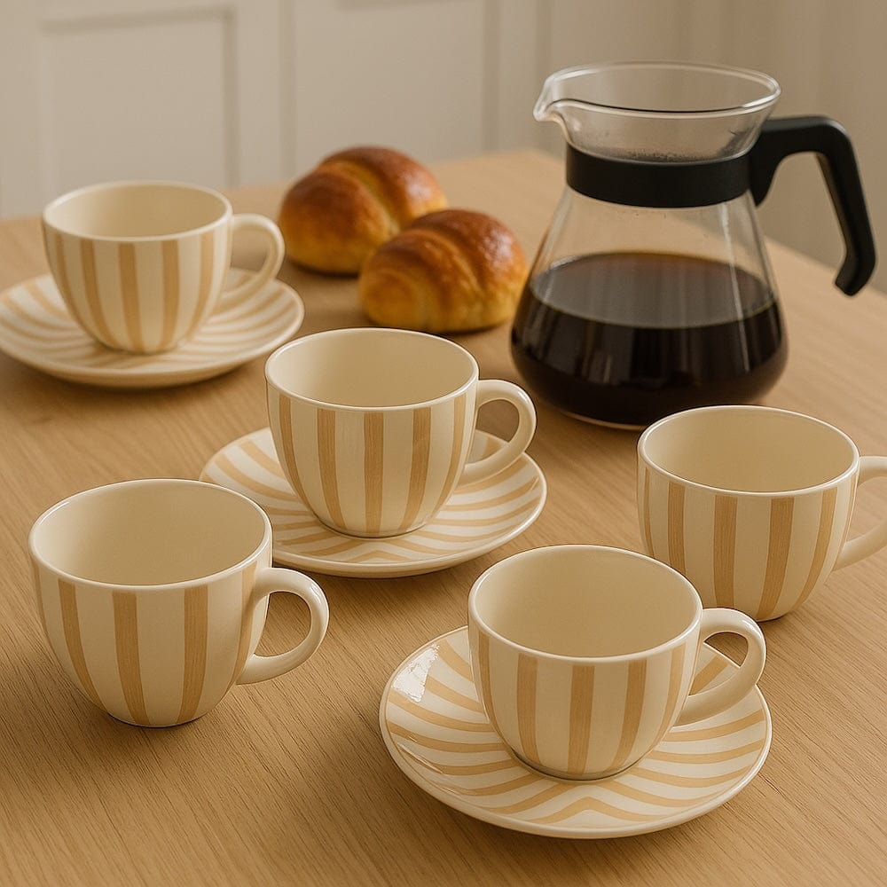 Costa Nova Mar | Striped Ceramic Large Mug - Mocha