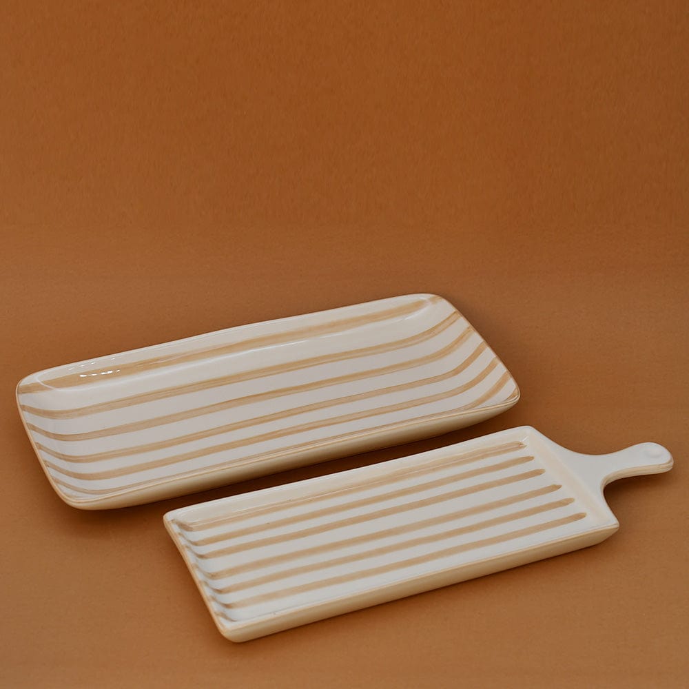 Costa Nova Mar | Striped Ceramic Serving Dish - Mocha