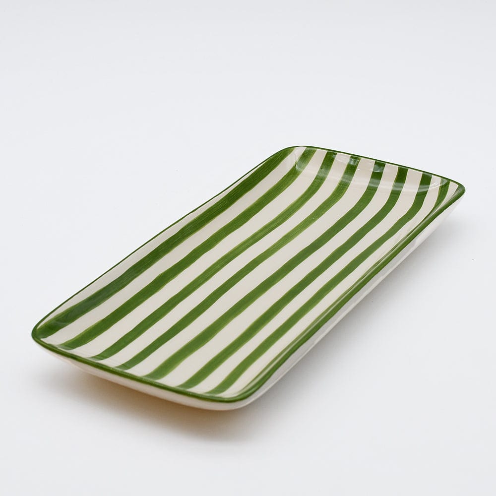 Costa Nova Mar | Striped Ceramic Serving Platter - Green