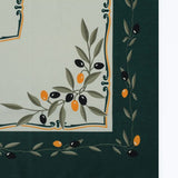 Cotton Tablecloth with Olive Pattern - Green