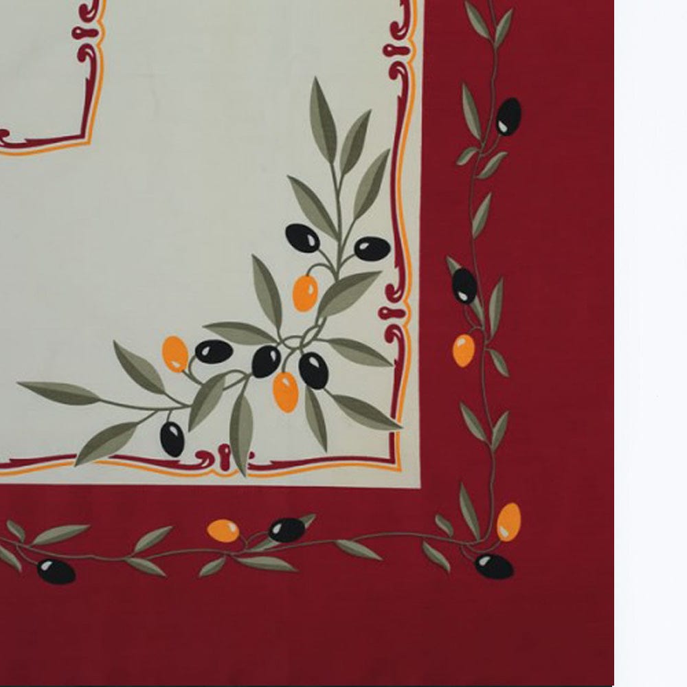 Cotton Tablecloth with Olive Pattern - Red
