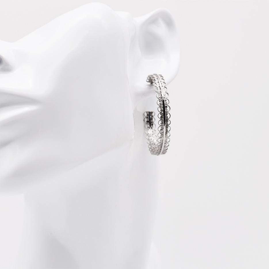 Creole I Silver Filigree Earrings - 1.6''