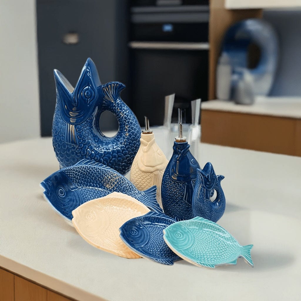 Fish-shaped Ceramic Oil Carafe - Blue