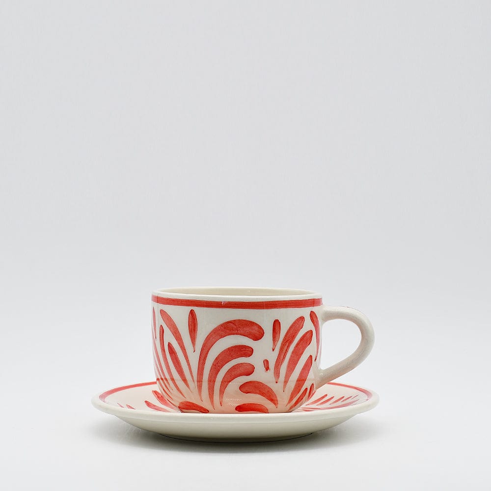 Grande tasse et sous-tasse en céramique "Andorinha" - Rouge