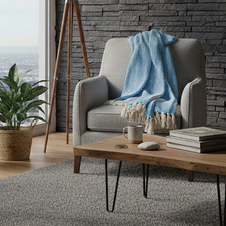 Herringbone I Cotton Fringed Blanket - Turquoise