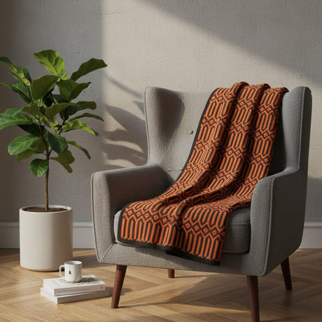 Hexa I Coton Blanket - Orange & Black