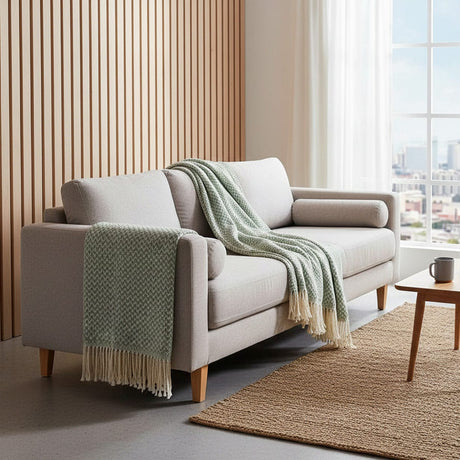 Ondas I Cotton Fringed Blanket - Light Green