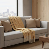 Ondas I Cotton Fringed Blanket - Ochre