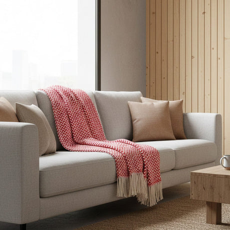 Ondas I Cotton Fringed Blanket - Red