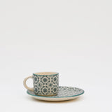 Padrão I Ceramic Cup and Saucer - Green