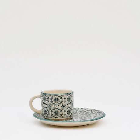 Padrão I Ceramic Cup and Saucer - Green