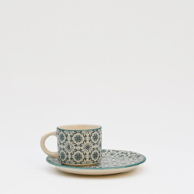 Padrão I Ceramic Cup and Saucer - Green