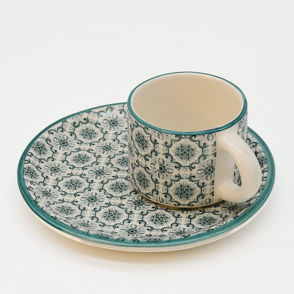 Padrão I Ceramic Cup and Saucer - Green