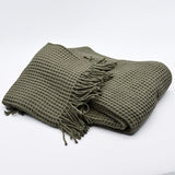 Plaid à franges en coton gaufré 200x140 - Kaki