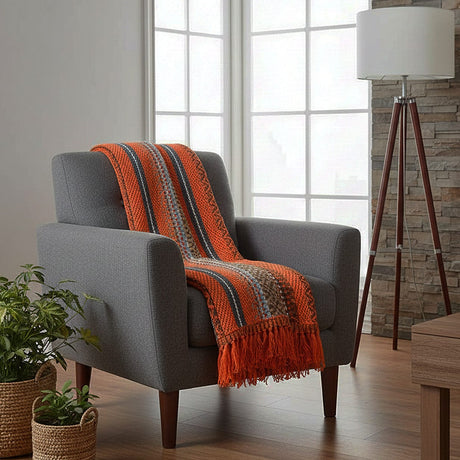 Portuguese Style fringed Blanket - Orange
