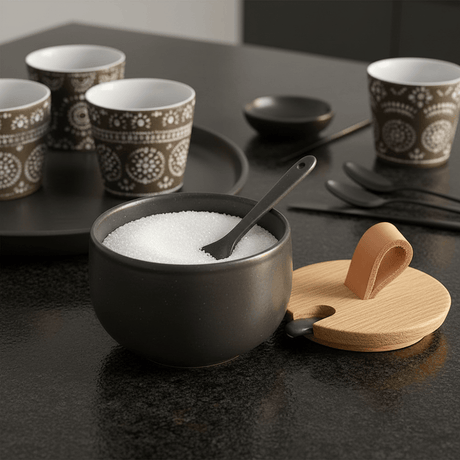 Pacifica I Stoneware Sugar Pot and Spoon - Black