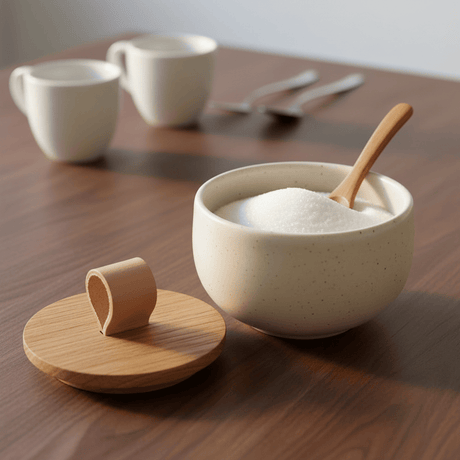 Pacifica I Stoneware Sugar Pot and Spoon - Beige