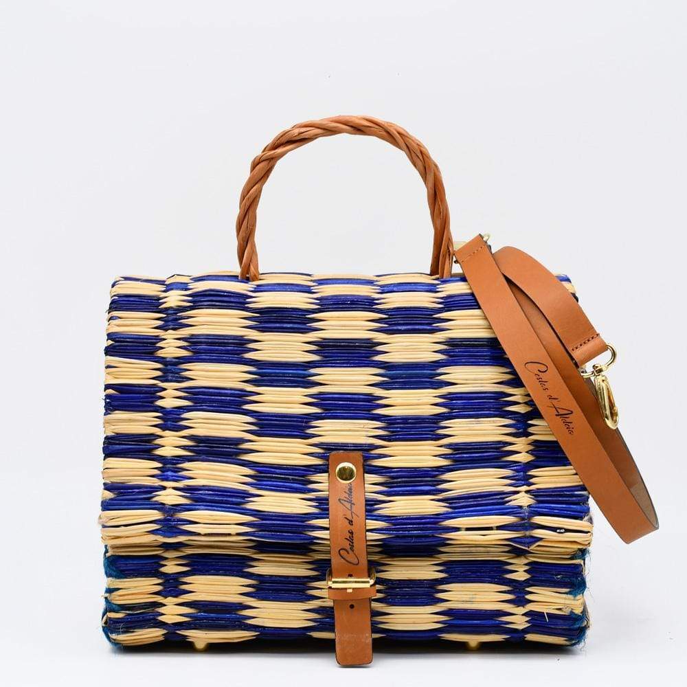 Reed Satchel Bag - 25cm - Blue & Natural