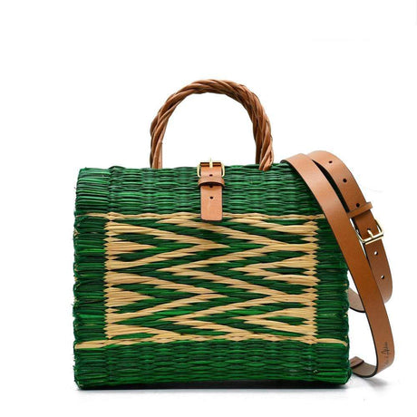 Reed Shopping Bag - 10.2'' - Green & Natural