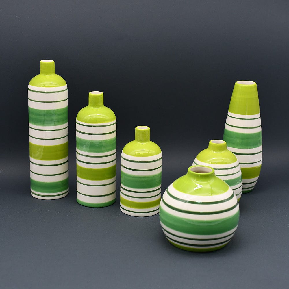 Round striped ceramic vase - Green
