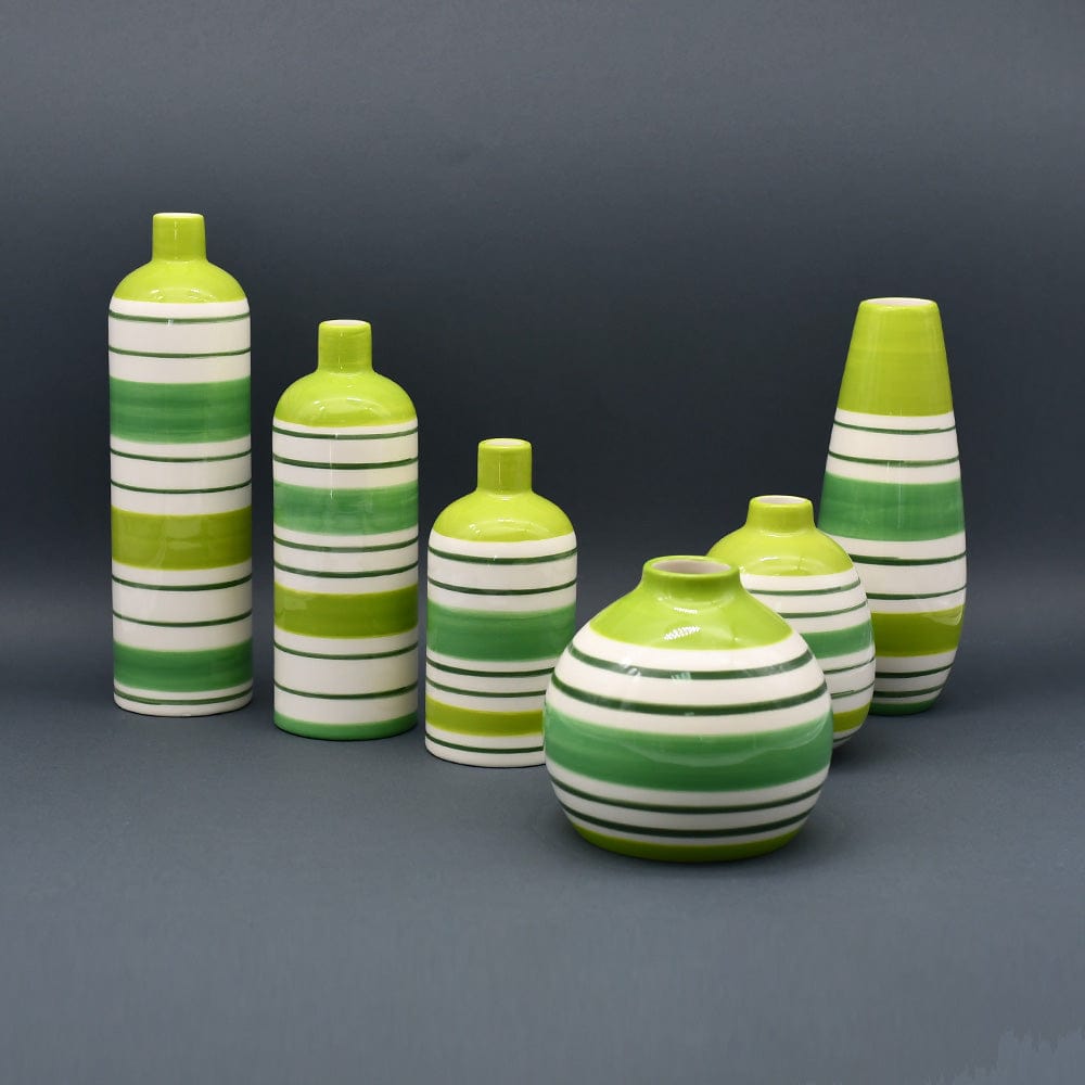 Round striped ceramic vase - Green