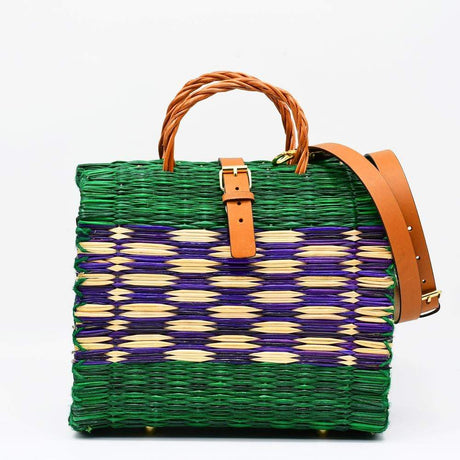 Sac cabas en jonc 26cm - Vert & violet