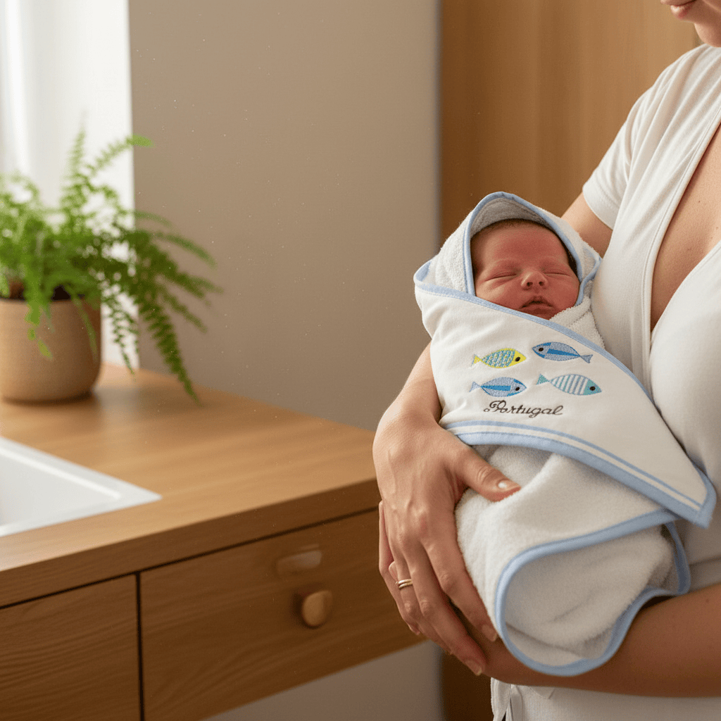 Sardinhas I Hooded Cotton Baby Bath Towel - Blue