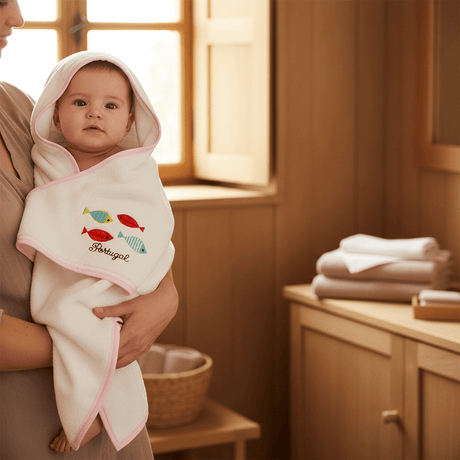 Sardinhas I Hooded Cotton Baby Bath Towel - Pink