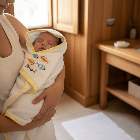 Sardinhas I Hooded Cotton Baby Bath Towel - Yellow